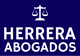 Texto: "Herrera Abogados" con balanza, sobre fondo azul oscuro.