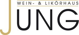 Logo mit Schriftzug "Wein- & Likörhaus Jung" in schwarzer Schrift auf weißem Hintergrund.