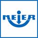 Blaues Logo mit dem Wort "MEIER", eingebettet in einem schmuckhaften Pfeil nach unten.