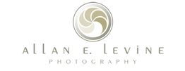 Abstract swirl logo with text: Allan E. Levine Photography.