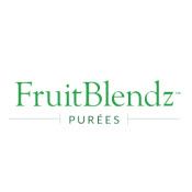 FruitBlendz Purées logo in green text on a white background.