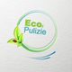 Logo con foglie verdi e scritta "Eco Pulizie" su sfondo bianco.