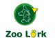 Grünes Zoo Lörk Logo mit Tierlinien: Hund, Katze, Vogel, gelbe Pfote im 'O'.
