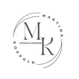 Logo mit Initialen "MK", Text "Virtuelle Assistenz" und Name "Martina Koppold".