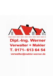 Rotes Haus-Symbol mit Kontaktinfo: Dipl.-Ing. Werner, Verwalter + Makler, Tel. und E-Mail.