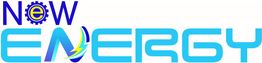 Logo con testo "New Energy" in blu e azzurro, con elementi di ingranaggio e fulmine.