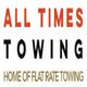 "All Times Towing logo with the tagline 'Home of Flat Rate Towing' in bold letters."