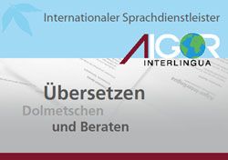 Logo einer Sprachdienstleistungsfirma mit Text: Übersetzen, Dolmetschen und Beraten.