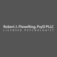 Gray background with text: Robert J. Flewelling, PsyD PLLC, Licensed Psychologist.