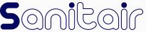 Logo della scritta "Sanitair" in caratteri blu e bianchi su sfondo trasparente.