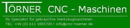 Grünes Logo mit Text "Törner CNC-Maschinen" und Kontaktinfo für gebrauchte Werkzeugmaschinen.