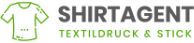 Logo mit T-Shirt-Skizze, Text: "SHIRTAGENT TEXTILDRUCK & STICK".