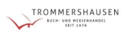 Logo von Trommershausen, Buch- und Medienhandel seit 1976, mit rotem stilisierten Buch.