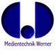 Blaues Logo von Medientechnik Werner mit zwei halben Kreisen und einem Punkt in der Mitte.