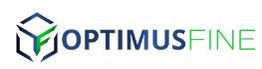 Logo mit blau-grünem Würfel und Text "OPTIMUS FINE" in Blautönen.