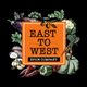 "East to West Spice Company" logo surrounded by colorful vegetable illustrations on black background.