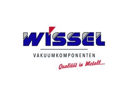 Logo von Wissel Vakuumkomponenten mit Slogan "Qualität in Metall" in Rot.