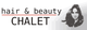 Logo von "hair & beauty CHALET" mit gezeichnetem Frauenkopf.