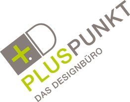 Logo mit Pluspunkt und Text: "PLUSPUNKT DAS DESIGNBÜRO".