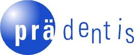 Blaues Logo "prädentis" mit weißem Text in rundem Kreis und blauem Schriftzug daneben.