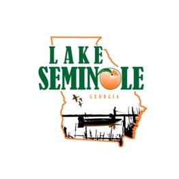 Lake Seminole Georgia logo with a boat and birds, inside an outline of the state.