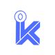 Blaues Logo mit einem stilisierten Buchstaben "K" und einem kleinen Kreis oben links.