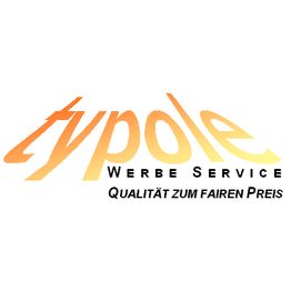 Logo mit Schriftzug "Typole Werbe Service" und Slogan "Qualität zum fairen Preis".