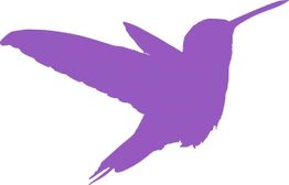 Lila Silhouette eines Kolibris im Flug.