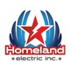 Logo of Homeland Electric Inc. featuring a red star and blue wings design.