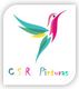 Logotipo de CSR Pinturas con un colibrí colorido en fondo blanco.