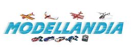 Logo di Modellandia con aerei, elicottero, auto telecomandate e controller radiocomandato.
