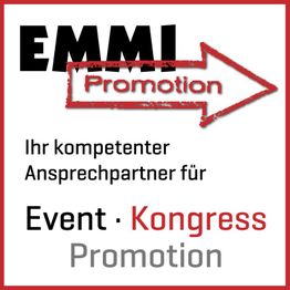 EMMI Promotion Logo, Text: Ihr kompetenter Ansprechpartner für Event, Kongress, Promotion.