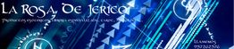 Texto decorativo azul que dice "La Rosa de Jericó" y un número de teléfono al lado derecho.