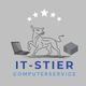 Stier-Logo mit Laptop, Server und fünf Sternen. Text: "IT-Stier Computerservice".
