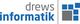 Logo von "drews informatik" mit blauen und grauen Quadraten auf der rechten Seite.