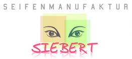 Logo: SEIFENMANUFAKTUR Siebert, zwei stilisierte Augen in bunten Quadraten.