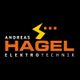 Logo von Andreas Hagel Elektrotechnik in Schwarz und Orange mit Blitzsymbol.