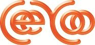 Orange verschlungene Buchstaben "C", "e" und "Y" auf weißem Hintergrund.