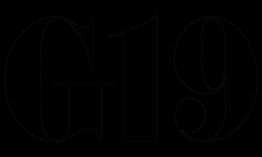 Texto "G19" con estilo de fuente decorativa, en fondo negro.