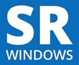 Blue logo with "SR WINDOWS" in bold white letters.