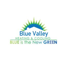 Blue Valley logo with sunburst and house silhouette, tagline: "Blue is the New Green."