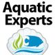 Aquatic Experts logo with a blue fish, green plants, and waves on a clamshell.