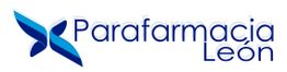 Logotipo de Parafarmacia León con diseño de dos hojas azules a la izquierda.