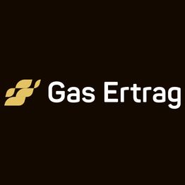 Logo mit goldenen Blättern und dem Text "Gas Ertrag" auf schwarzem Hintergrund.