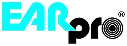 Logo mit Text "EAR pro" in Türkis und Schwarz, mit konzentrischen Kreisen bei "pro".