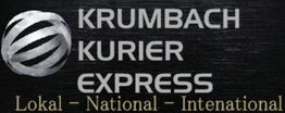 Logo: Krumbach Kurier Express, Text: Lokal - National - International, Kugelmotiv links.