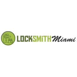 Green logo for Locksmith Miami with keyhole and lock icon.