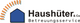 Logo mit blauem Haus, orangenen Strahlen und Text: "Haushüter & Co. Betreuungsservice".