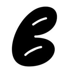 Ilustración de una letra "b" negra con un diseño estilizado y dos líneas curvas internas.