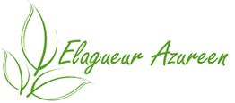 Logo vert avec des feuilles et texte "Elagueur Azureen".
